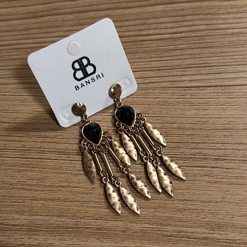 BANSRI Gold and Black Dangle Earrings